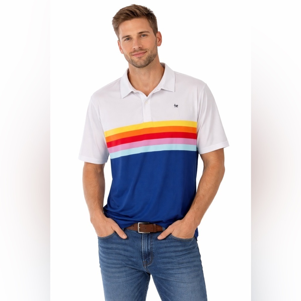 172 Tipsy Elves Striped Short Sleeve Polo Size XXL Color White Blue